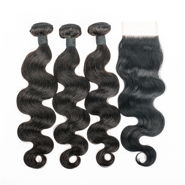 Indian remy body wave hair weft with closure large stock lp78